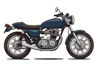 Fototapeta premium Blue Classic Motorcycle Illustration with Detailed Engine and Spoked Wheels.