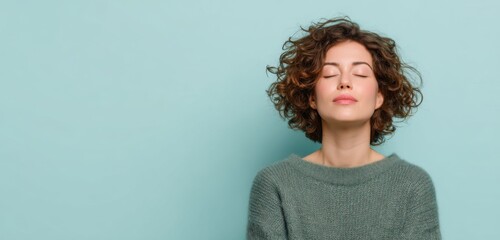 Obraz premium Woman Practicing Mindful Breathing on Flat Background