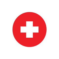 Switzerland flag button with red cross first aid medical icon