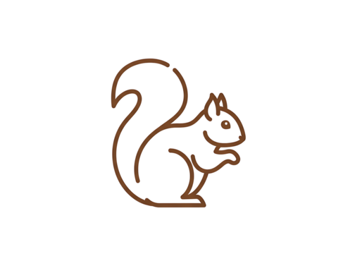 A simple, outline illustration of a squirrel against a black background.