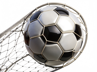 Soccer ball or Football ball in the net isolated on white background ,PNG.AI Generated.