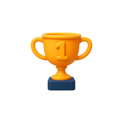 Golden Plastic Toy Style Trophy Cup on Victory Pedestal, Champion Award for 1st 2nd 3rd Place, Cartoon 3D Render Isolated PNG
