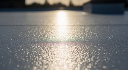Slowmotion clip showing reflective particles embedded in the cool roof coating catching sunlight and improving energy efficiency.