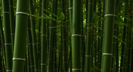 Fototapeta premium Serene Bamboo Forest Lush Green Nature Background Tranquil Peaceful Scene Asian Plants Serenity Calm Relaxation Green Bamboo Thicket Natural Texture Background Image