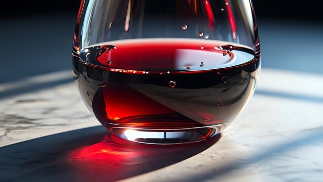A glass of rich red liquid with tiny bubbles drink