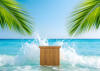 Obraz premium Wood Podium with Ocean Splash