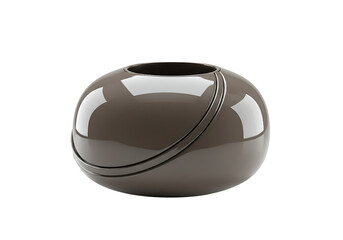 Elegant Brown Round Flower Pot Isolated on Black Backdrop