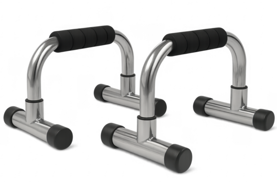 Pair of push up bars for fitness training on transparent background