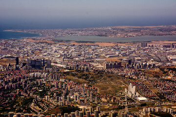 Aerial view of Istanbul city from airplane
