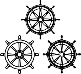 Ship wheel set, Set of ship wheel, ship wheel collection, Vector of ship wheel, ship wheels silhouette, ship wheels isolated on white background