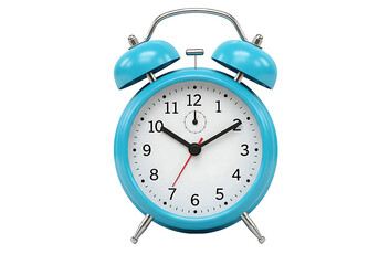 Vintage light blue alarm clock showing ten oclock sharp