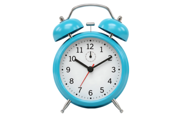 Vintage light blue alarm clock showing ten oclock sharp