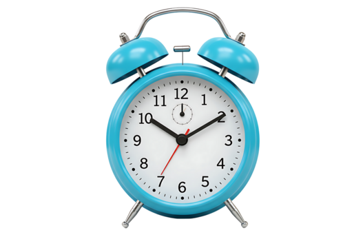 Vintage light blue alarm clock showing ten oclock sharp