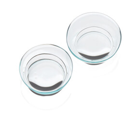 Pair of contact lenses isolated on white, above view