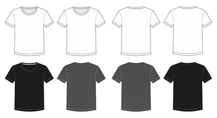 Tshirt template set with front and back views isolated on white background