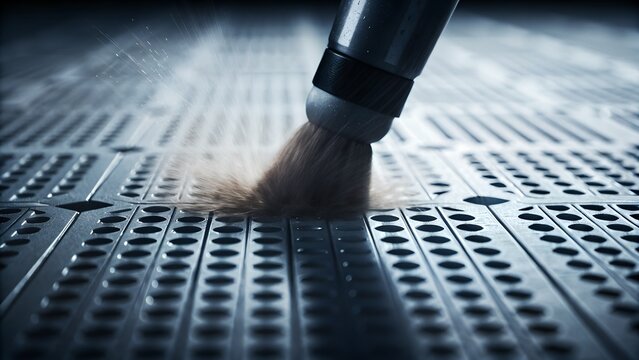 Close Up Sandblasting Nozzle Abrasive Blasting Perforated Metal Surface
