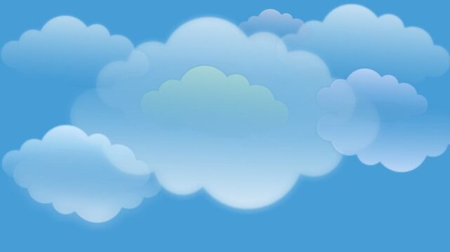 draw several blue and white bird fly in cloudy sky on blue screen background
