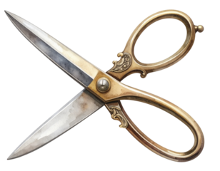 Artistic Watercolor Illustration of Vintage Tailor’s Shears with Brass Details, Transparent Background