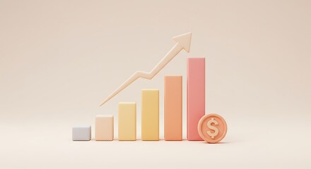 Business growth chart with coin representing financial success and investment.