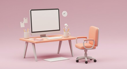 Minimalist Home Office Setup with Computer and Chair.
