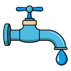 Modern water faucet with a single droplet on white background