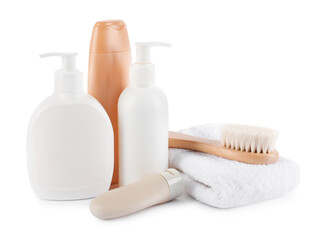 Many different baby bathroom necessities isolated on white