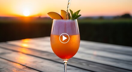 Peach Bellini cocktail at sunset