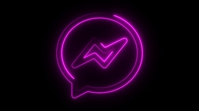 Neon Purple Lightning Bolt Chat Notification Symbol Glowing Magenta Speech Bubble Electric Strike Mark Communication Technology 4k video