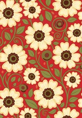 Floral pattern design, red and cream