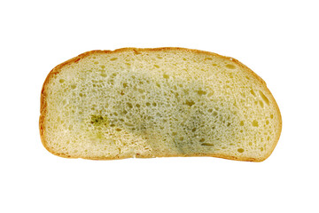A slice of bread with visible mold patches on its surface. transparent png