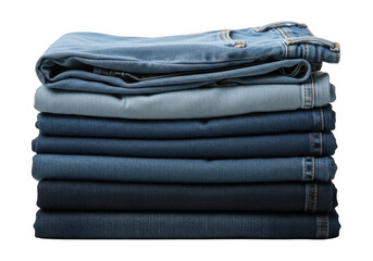 Stack of folded denim jeans isolated on transparent background