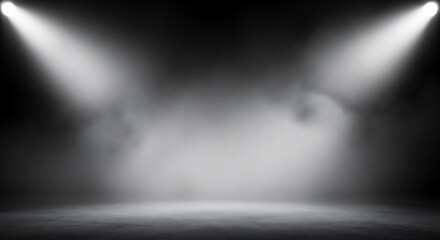 スポットライトに照らされた煙が漂う暗いステージの背景