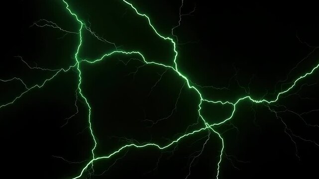 Green electric lightning strike animation with glowing thunderstorm energy in abstract high resolution 4k motion video