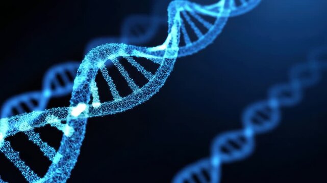 A detailed representation showcases the double helix of DNA, illustrating its complex structure. The vibrant colors highlight the importance of genetics in life on Earth.