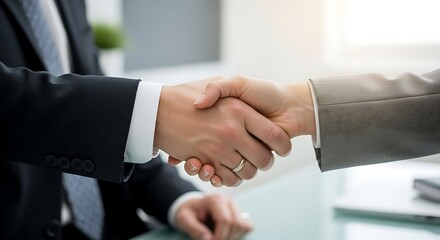 Business partners closing a deal with a handshake over the desk