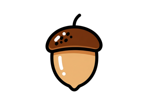 Simple, stylized illustration of an acorn against a black backdrop. - Powered by Adobe