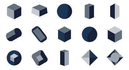 Abstract geometric shapes collection in blue and gray isometric design