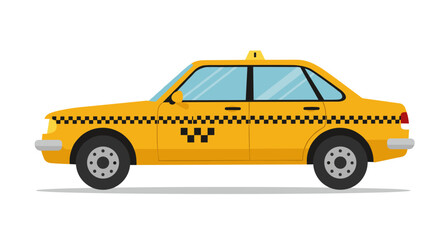 Fototapeta premium Flat yellow taxi cab design with classic checkered pattern side view