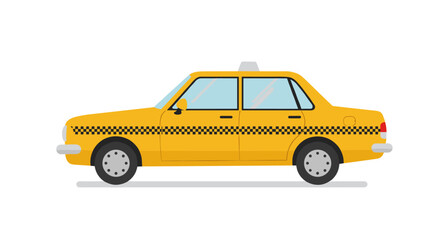 Yellow taxi car with black checker pattern in flat design