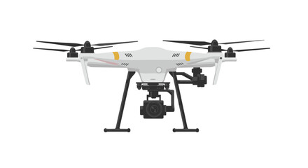 High-tech drone with camera in flat design on white background