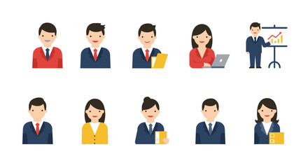 Professional business avatar set with diverse characters in flat style