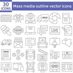   Mass media outline vector icons large set isolated on white background. media business concept.