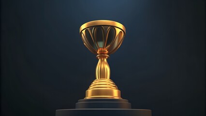 Radiant Golden Trophy Cup on Sleek Black Base with Ornate Details