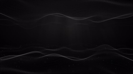 Technology background. Abstract digital particle wave. Futuristic abstract waves glowing grid curves dynamic flowing. Sound wave visualization. 3D rendering. White waves surface. looping - Powered by Adobe