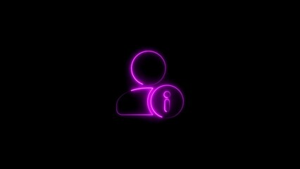 Glowing neon user profile information icon illustration on black displaying support details