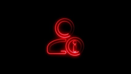 Red neon user information symbol glowing against a black background demonstrating support