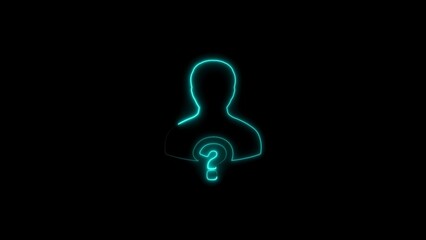 Mysterious person question mark silhouette with a glowing cyan outline against black background