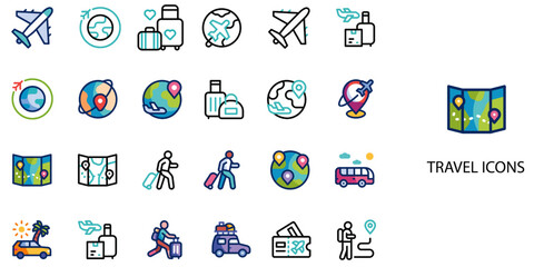 Travel simple concept 24 color icons set .Vector illustration.