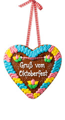 PNG cut out isolated background. A studio photograph of a traditional German gingerbread heart, known as a Lebkuchenherz. 