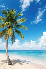 tropical beach with palm trees.created with the help of artificial intelligence.
